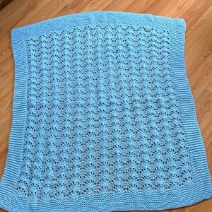 Handmade Blue Knit Baby Blanket